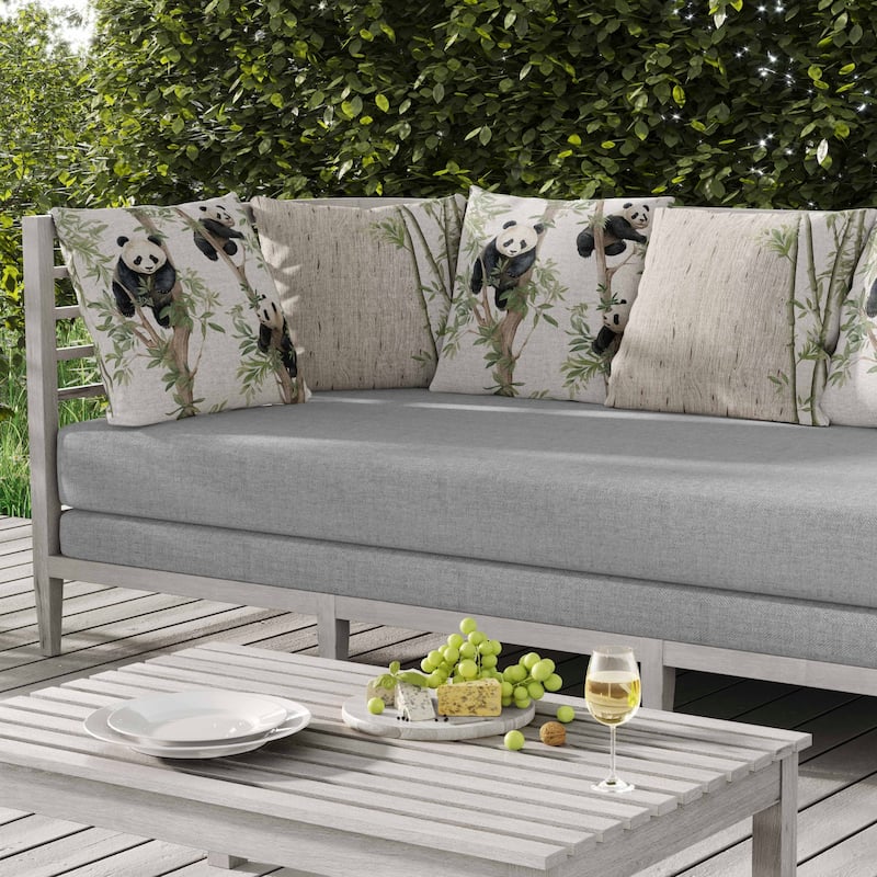 Climbing Panda Indoor/Outdoor Reversible Throw Pillow Beige and Green