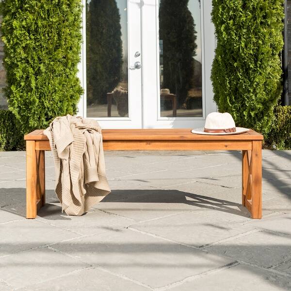 slide 4 of 16, Middlebrook Surfside Acacia Wood X-frame Outdoor Bench Brown