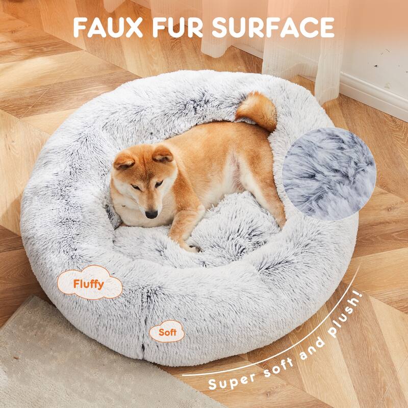 30-Inch Round Dog Bed, Washable Removable Cover, Anti-Slip Bottom, Supportive Foam Mat for Indoors