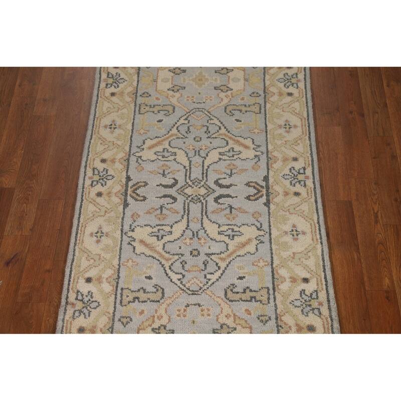 Oushak Indian Runner Rug Handmade Grey Floral Wool Carpet - 2'7"x 9'11"