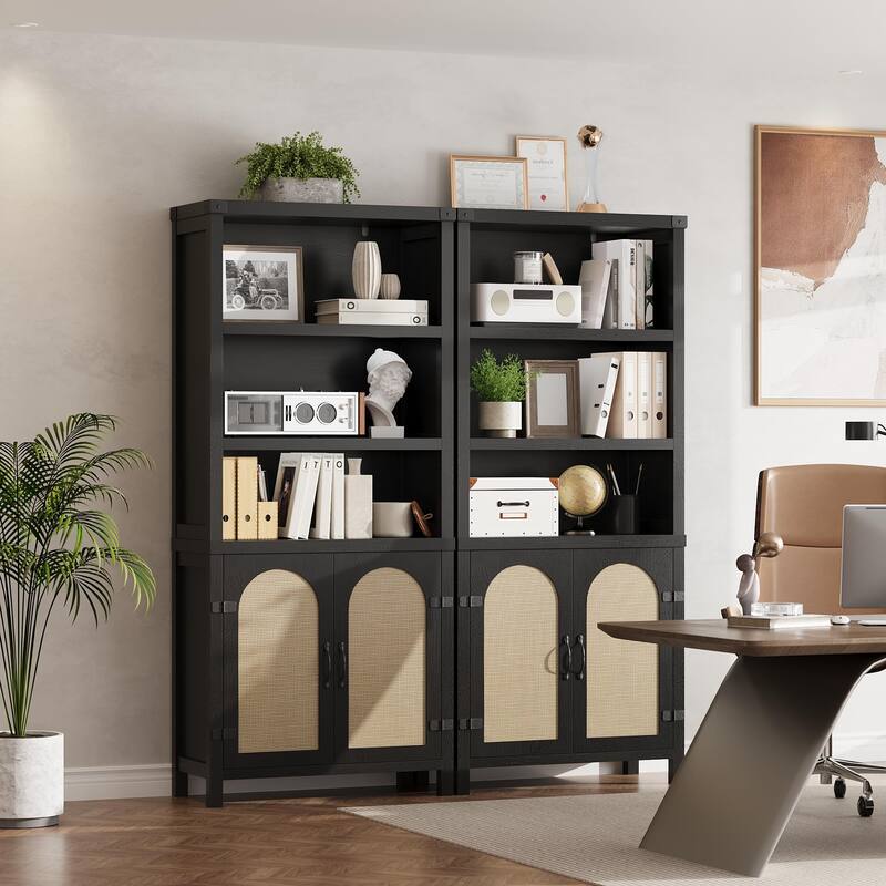 Farmhouse Bookshelves and Bookshelves with Door, 70" High Bookshelves with Three Levels of Open Storage