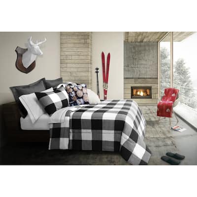 Comforter Set 3 Piece King Revers. Buffalo Plaid White/Black
