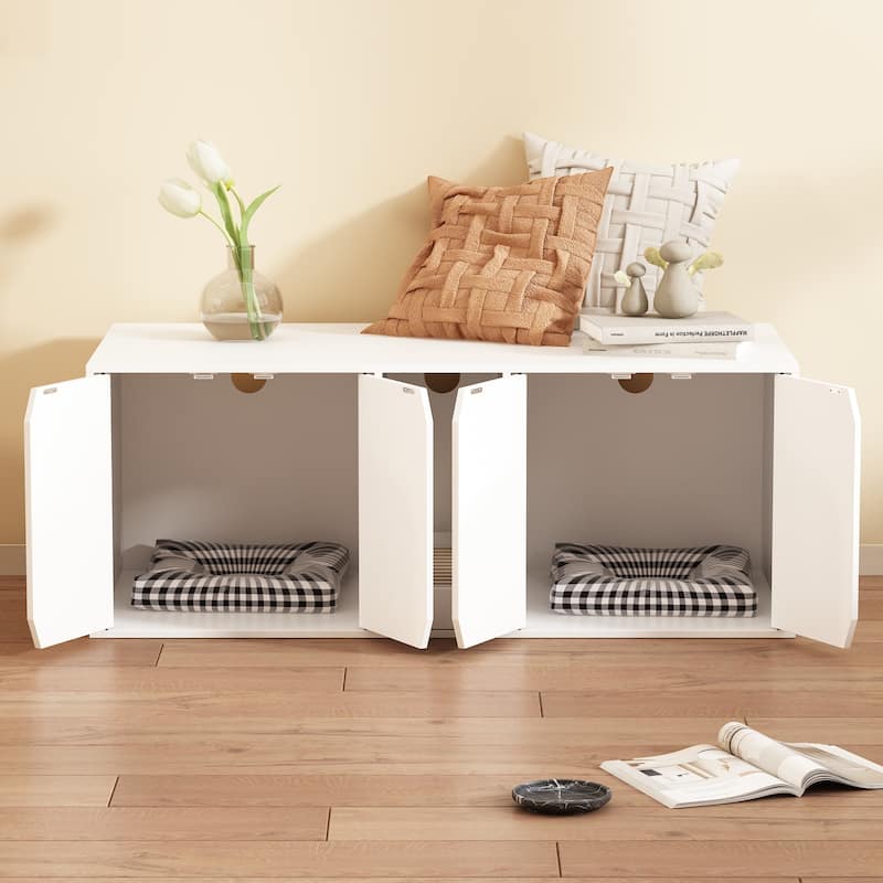 Cat Litter Box Enclosure, Wooden Large Cat Washroom Storage Cabinet - White