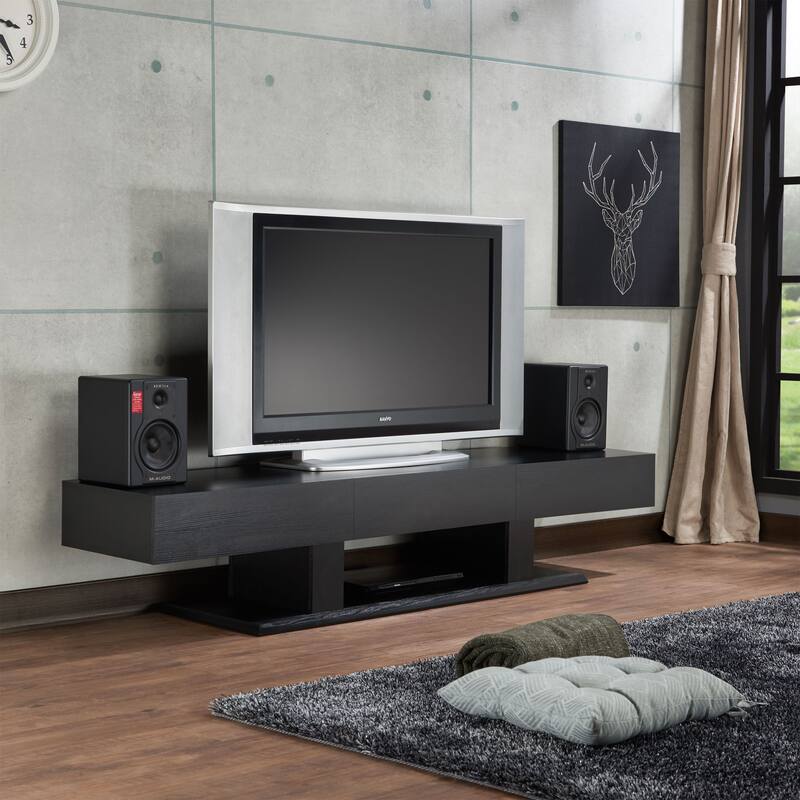 Contemporary 70 TV Stand with Storage Drawers and Open Compartment in Black Finish - Black