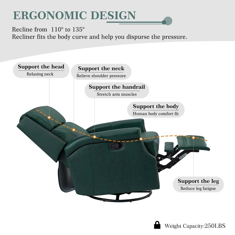Echidna Transitional Genuine Leather Swivel Rocker Nursery Chair with Nailhead Trim by HULALA HOME