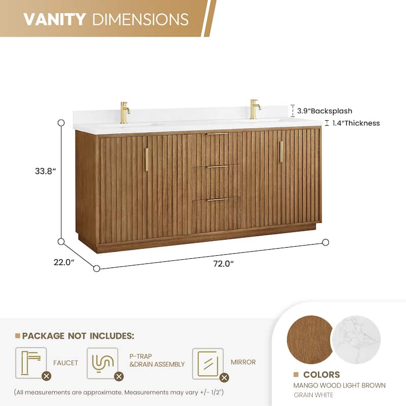 Bangkok Bath Vanity with White Grain Stone Top, no Mirror