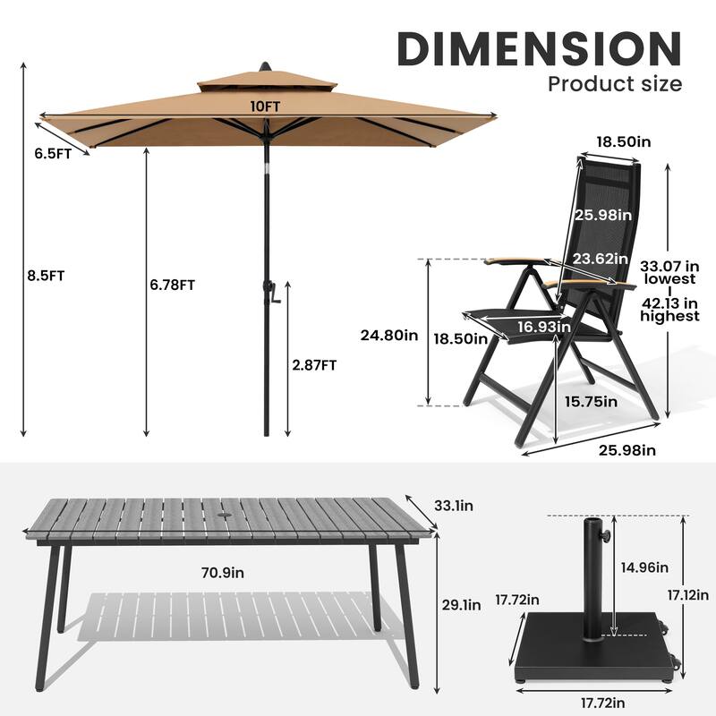 9/11-Piece Outdoor Patio Dining Set Aluminum Dining Table and Folding Chairs w/10 ft Umbrella and Base