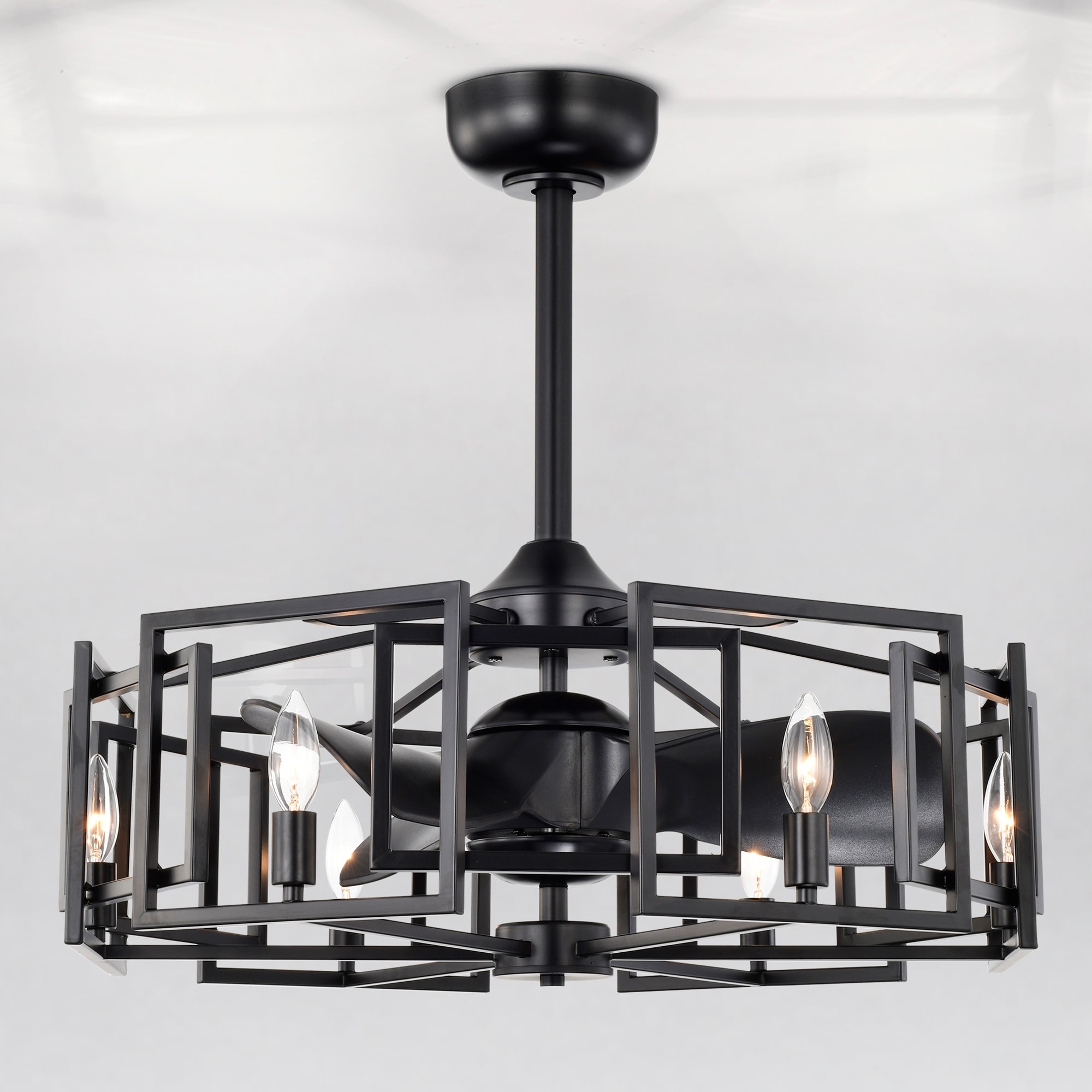 Warehouse of Tiffany Hemming 26-inch Matte Black 6 Lights 3 Blades Lighted Ceiling Fan with Remote
