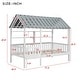 preview thumbnail 9 of 11, Twin Size House Bed with Roof Design, Solid Wood Kids Platform Bed Frame Montessori Bed with Storage Shelves & Fence Guardrails