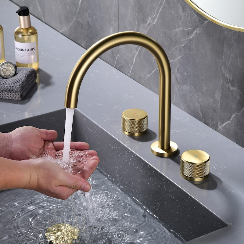 9.7"H Solid Brass Widespread Dual Knob Handles Bathroom Faucets