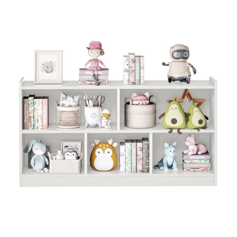 Wooden Storage Cabinet with 5 Sections, Montessori Kids Bookshelf and Toy Organizer for Nursery, Playroom & Classroom - White