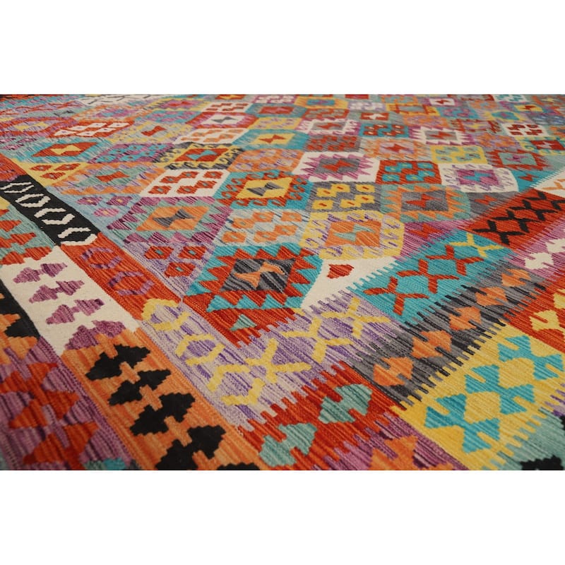 Flat Weave Colorful Kilim Area Rug Flatweave Wool Carpet - 8'4" x 11'9"