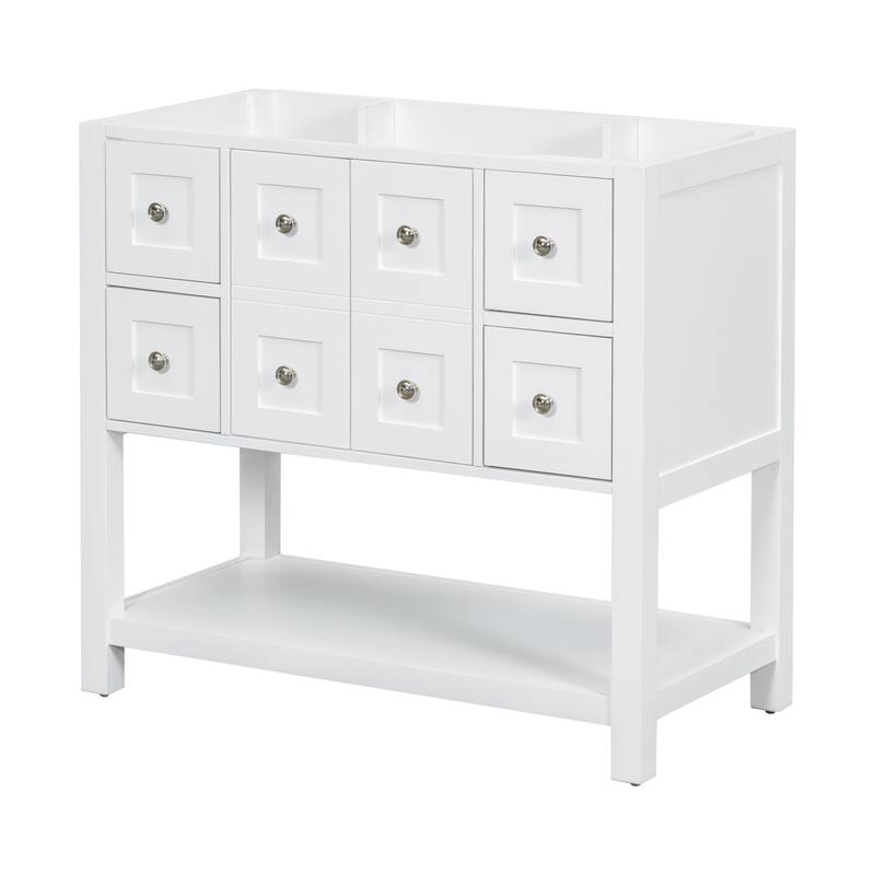 36 Inch Freestanding Bathroom Vanity without Sink, Solid Wood Frame Bathroom Storage Cabinet with 4 Drawers and Soft-Close Doors