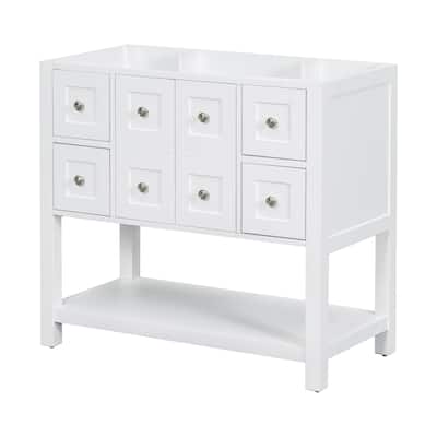 Painted Bathroom Vanity Cabinet with Drawers, Shelves, and Silver Knobs - 35.6"x17.9"x33" - 35.6in L