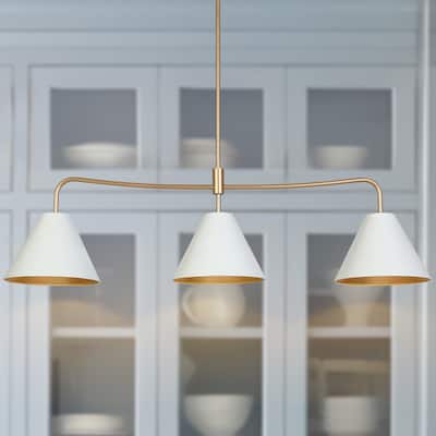 Modern 3-Light Chandelier White Bowl-Shape Kitchen Island Light for Dining Room