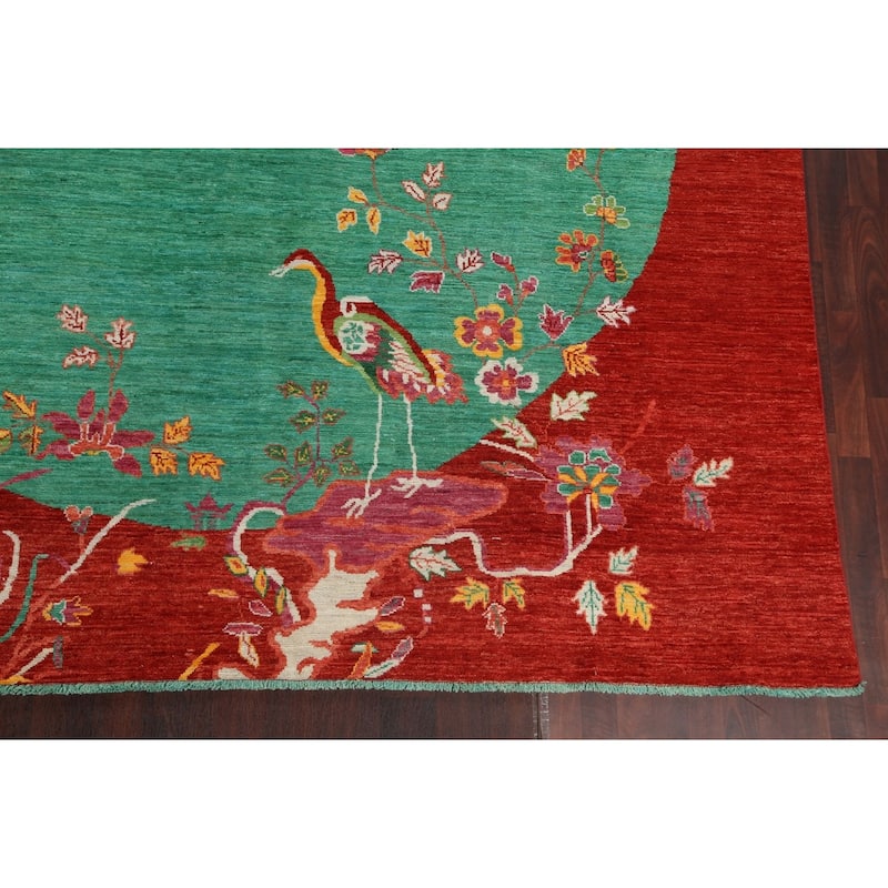 Vegetable Dye Animal Pictorial Art Deco Area Rug Handmade Wool Carpet - 10'3" x 13'7"