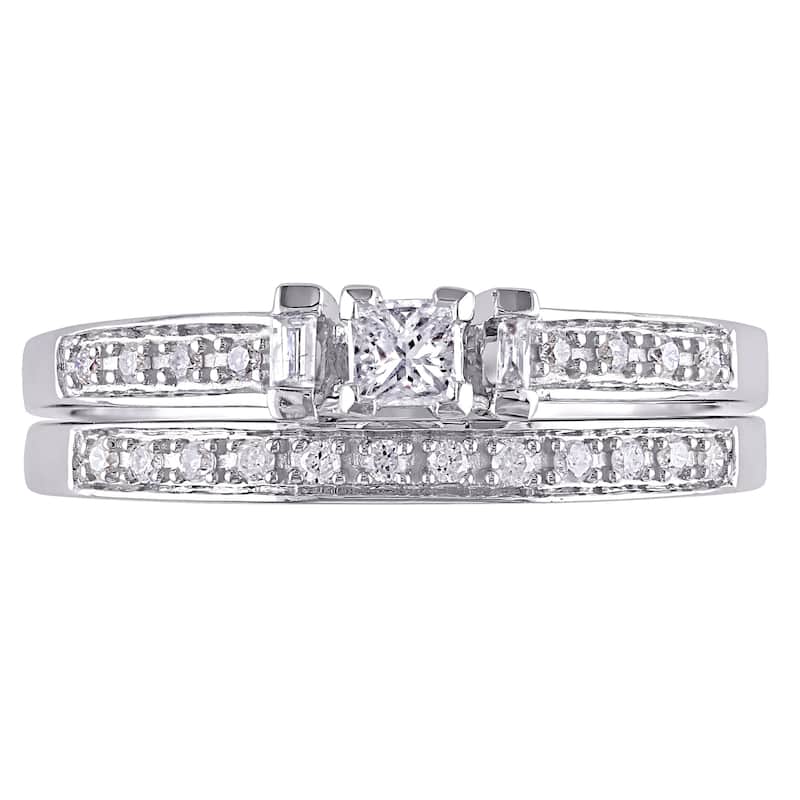 Miadora 10k White Gold 1/3ct TDW Diamond Bridal Ring Set