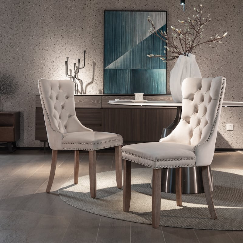 Tufted Solid Wood Velvet Dining Chair,2-Pcs Set