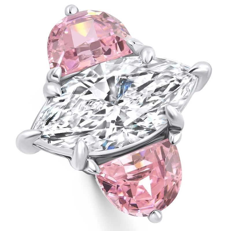 Certified 15.05Ct Marquise Diamond & Pink Topaz 3 Stone Ring Gold Lab Grown