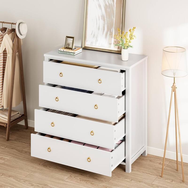 Rattan Dresser Storage Cabinet for Bedroom Living Room, White