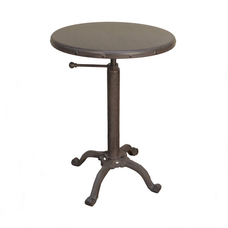 Gunmetal Iron Round End Table with Riveted Apron and Adjustable Height - 18” x 18” x 22” (D x W x H) - Gunmetal-Brown