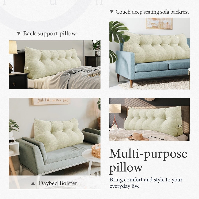 WOWMAX Headboard Wedge Reading Pillow Back Support Linen-image