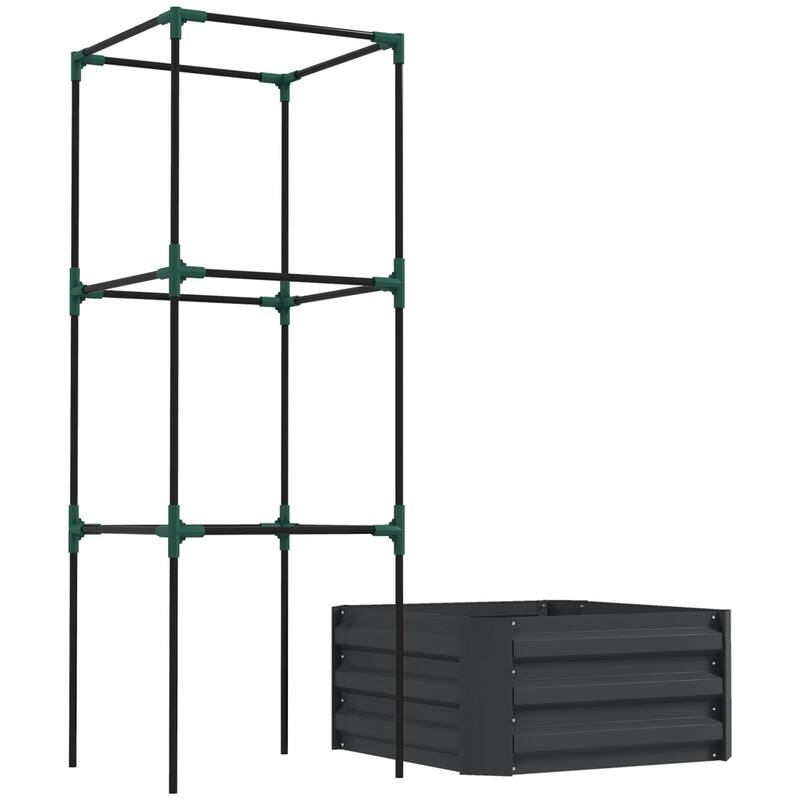 Galvanized Steel Raised Garden Bed with Adjustable Trellis for Vegetables Fruits and Flowers Outdoor Planter - 24" W x 24" D x 55" H - Dark Grey