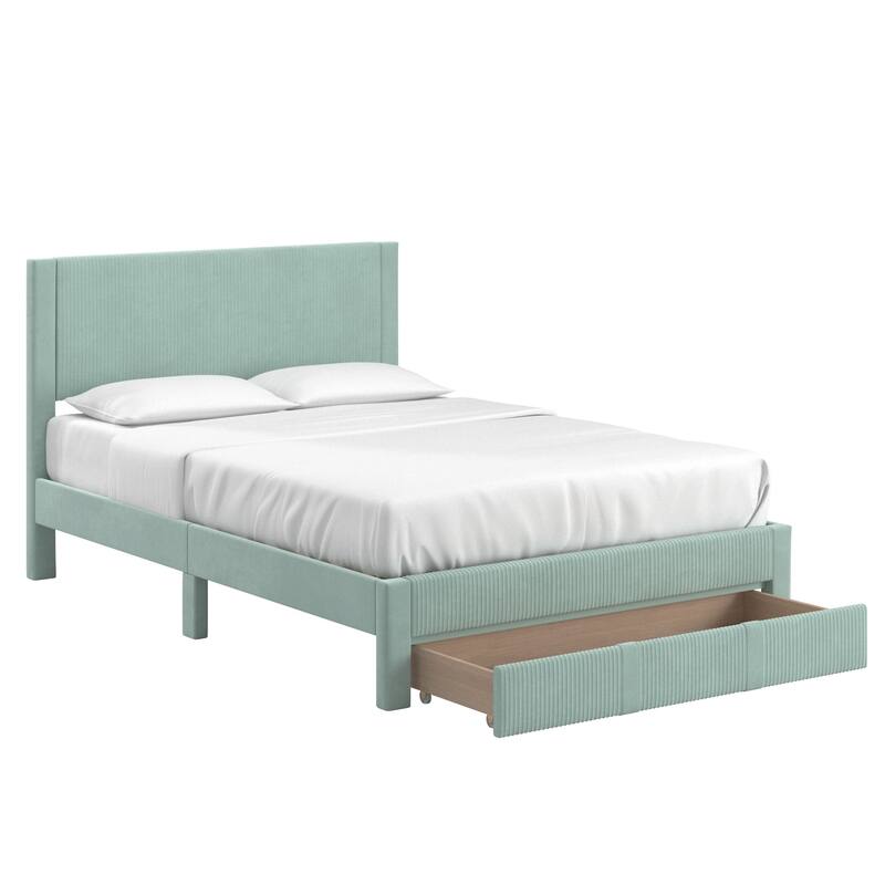 Parkfield Pleated Velvet Storage Queen Platform Bed with Drawer by iNSPIRE Q Modern