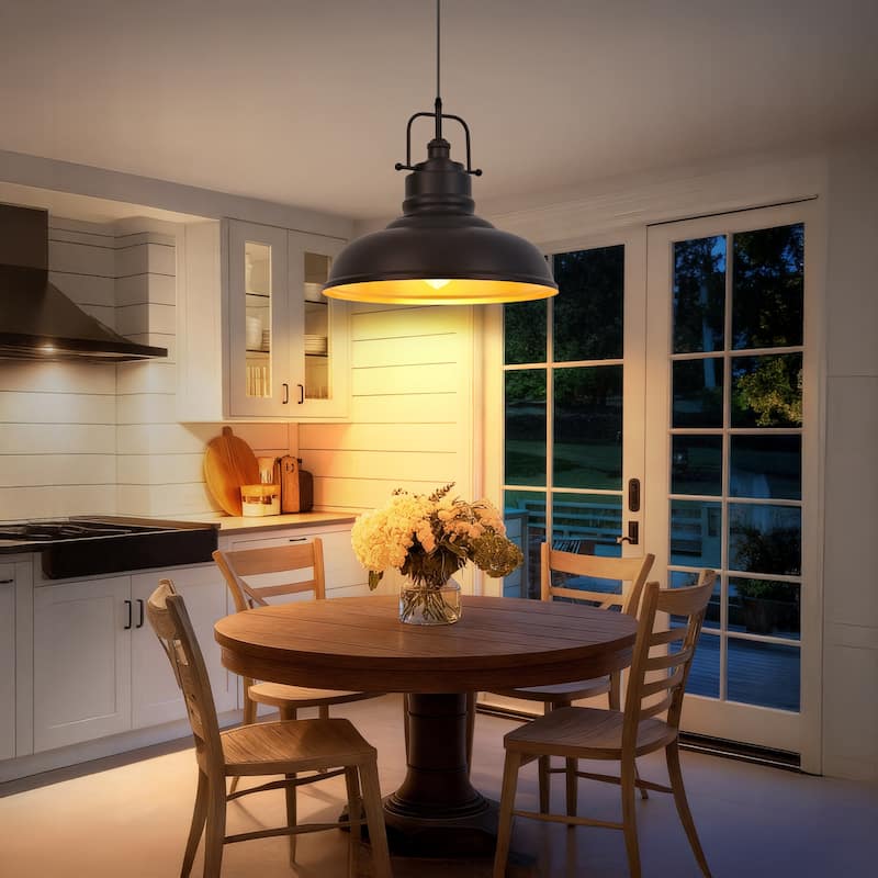 1-Light Industrial Farmhouse Metal Dome Pendant Light, Oil Rubbed Bronze Finish