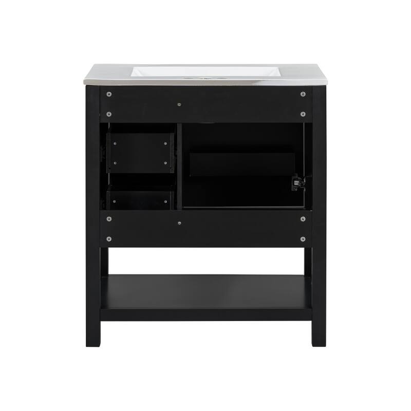 30" Transitional Bathroom Vanity with Ceramic Sink and Cabinet, 2 Drawers