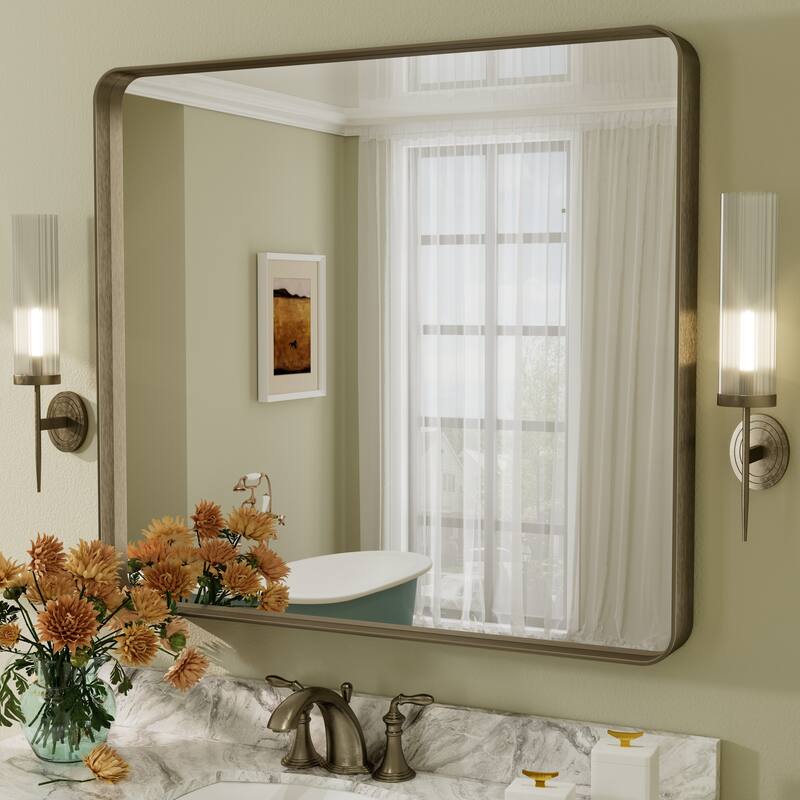 Aluminum Alloy Framed French Cleat Mounted Tempered Glass Wall Vanity Mirror - 40" x 36" - Silver