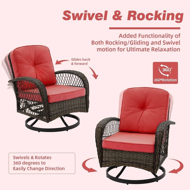 360° Swivel Rocking Patio Chairs Set with Thick Cushions & Tempered Glass Table | Indoor Living Room / Balcony| 3/5-Piece