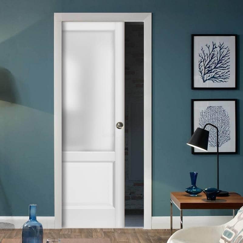 Panel Lite Pocket Door Frames / Lucia 22 White Frosted Opaque Glass