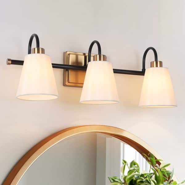 Barr Mid-Century Modern 3-Light Gold Black Bathroom Vanity Lights Wall ...