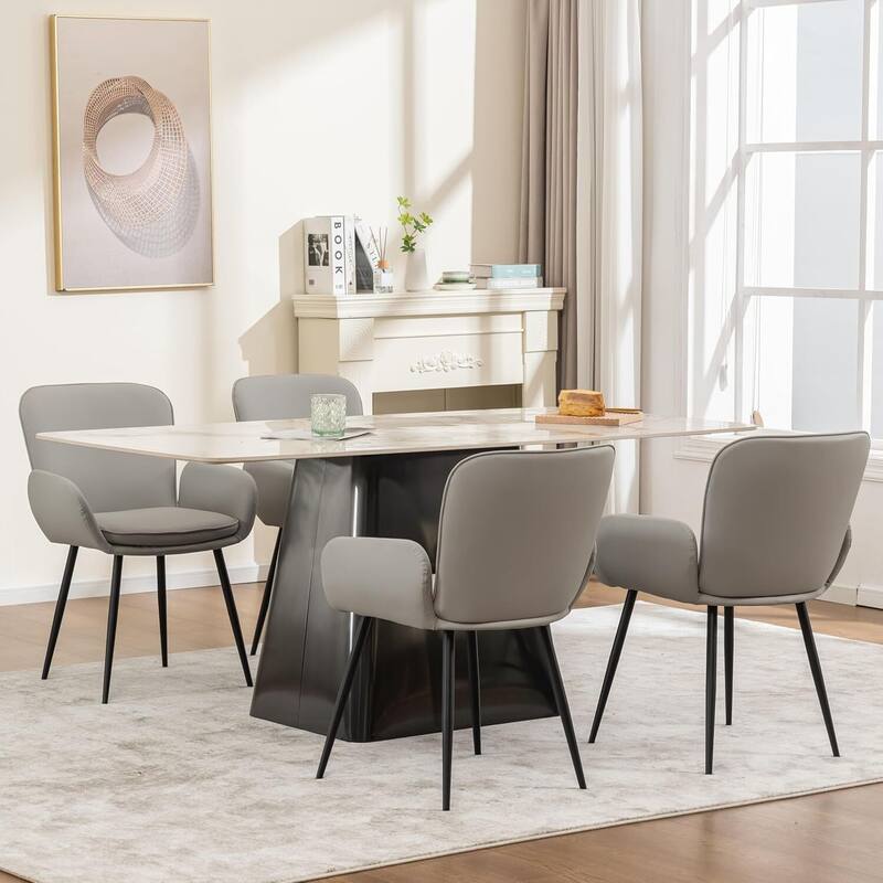 Set of 2 Cat-Scratch Resistant Dining Chairs with Gold Metal Legs