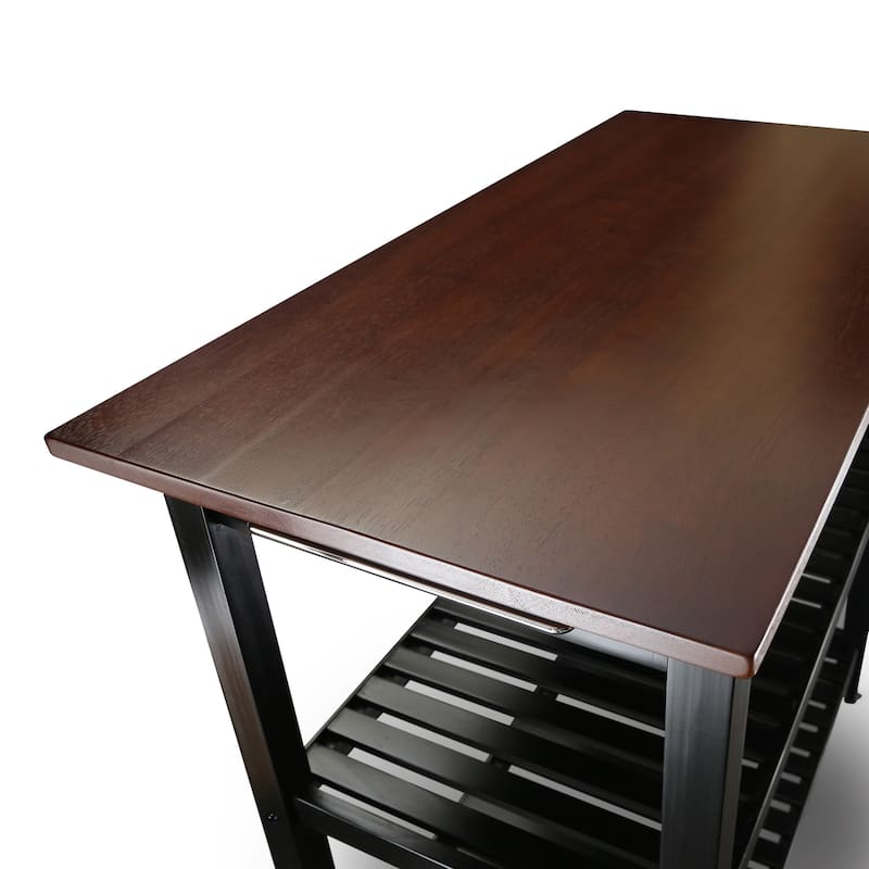 2-shelf Natural Solid Wood Top Kitchen Island - N/A