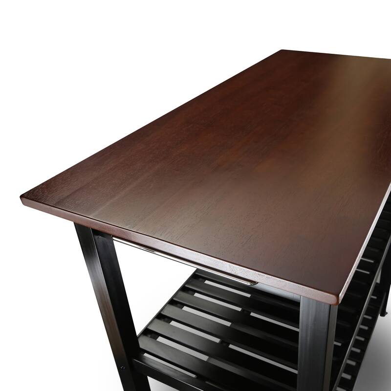 2-shelf Natural Solid Wood Top Kitchen Island - N/A