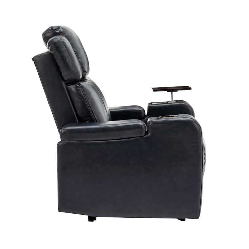 PU Leather Power Recliner Individual Seat Home Theater Recliner with Cooling Cup Holder, Bluetooth Speaker, LED Lights,USB Ports