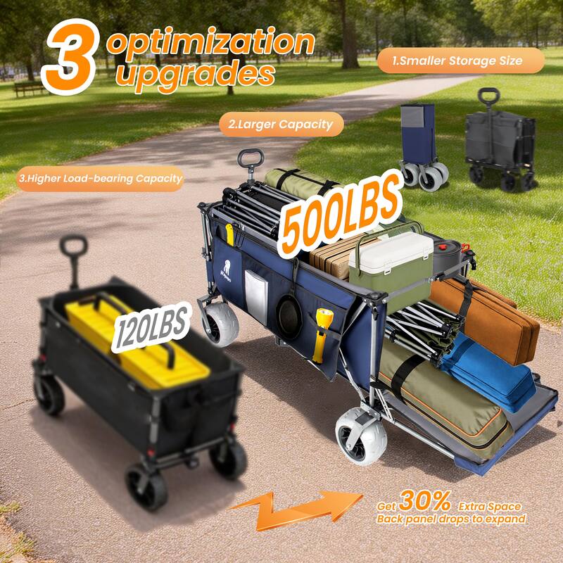 67in Extra long large Heavy Duty Utility Beach Wagons with Opened Tailgate and All-Terrain Wheels, 500lbs Capacity