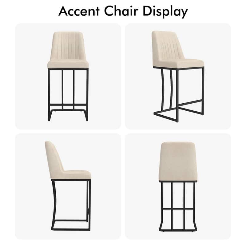 24.8 Inches Modern Cushion Counter Height Bar Stools with Metal Frame Set of 2