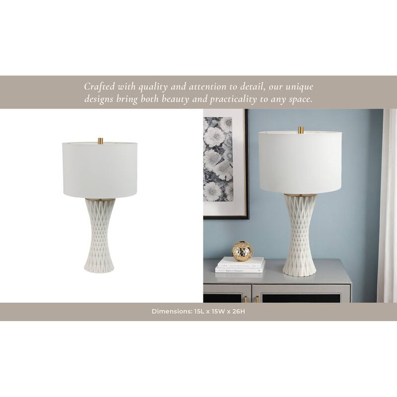 Stone Porcelain Table Lamp Textured Base with Fabric Shade - 26" White - 15" x 15" x 26"