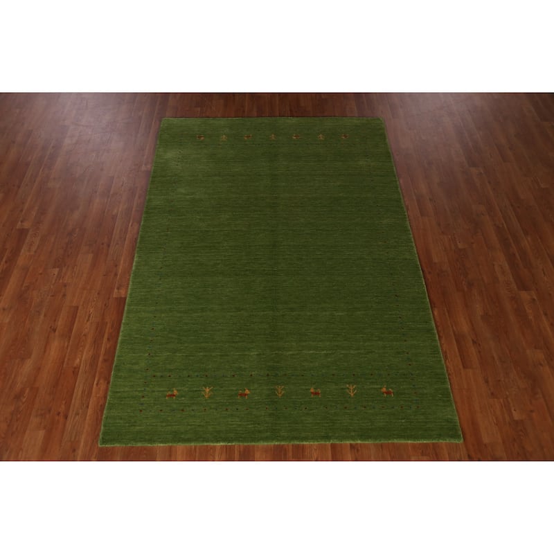 Hand Knotted Oriental 100% Wool Carpet Tribal Tribal Green Gabbeh Area Rug - 7' 7'' X 5' 3''