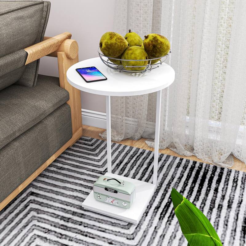 Small End Table,c Table End Table for Sofa,Round Coffee Table is Suitable for Living Room and Bedroom.(White)
