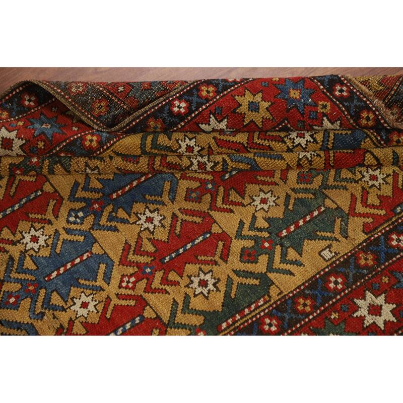 Hand Knotted Oriental 100% Wool Carpet Traditional All-Over Yellow & Gold Kazak Area Rug - 5' 1'' X 3' 11''
