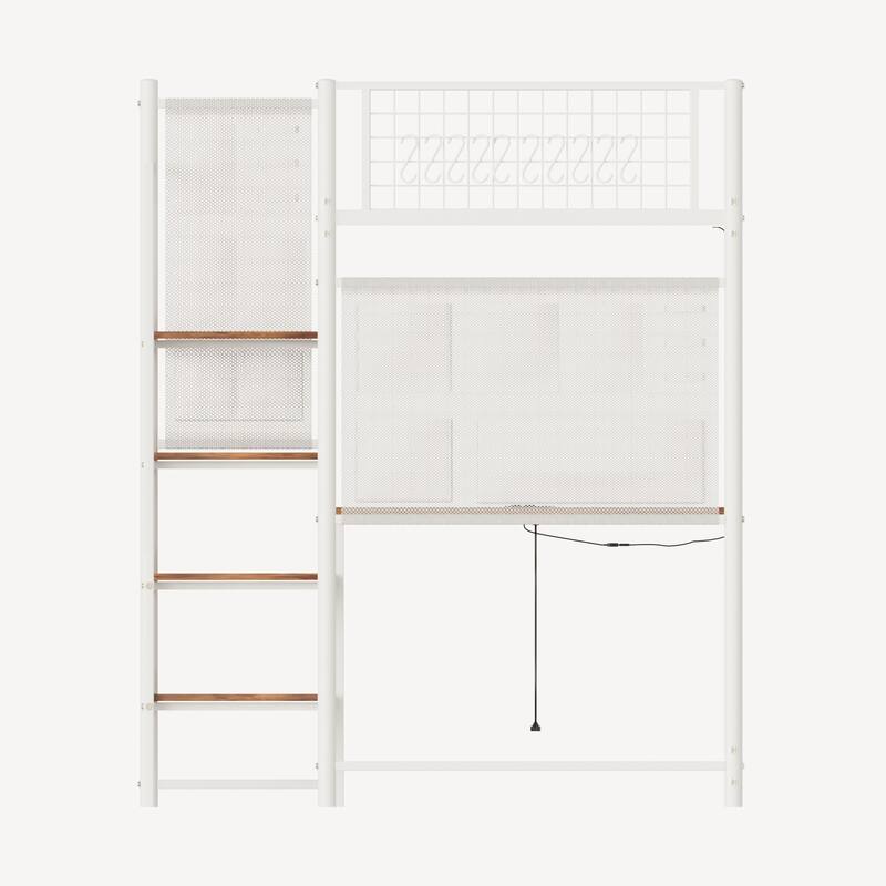 70'' Twin Metal Loft Bed with Built-in LED Lights and Charging Station