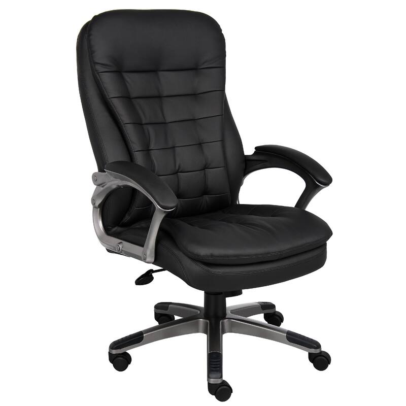 Kloe Executive High-Back Swivel Armchair in Pewter Gray, Black Vinyl