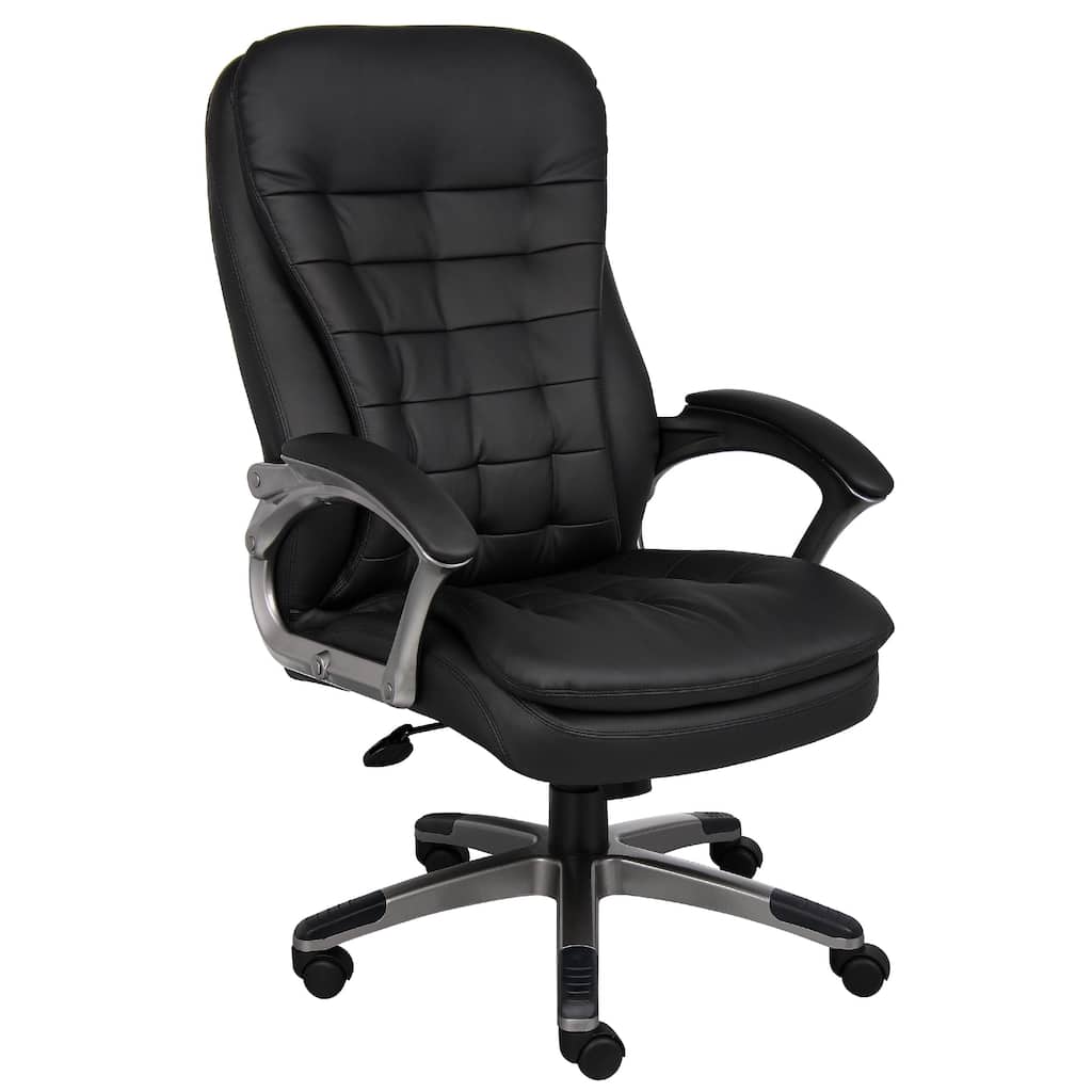 Kloe Executive High-Back Swivel Armchair in Pewter Gray, Black Vinyl