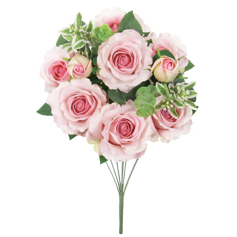 Set of 2 Light Pink Artificial Sweet Rose Flower Stem Bush Bouquet 20in - 20" L x 10" W x 10" DP