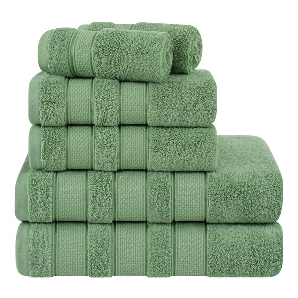 American Soft Linen Salem Bath Towel Set, 6 Piece Towels for Bathroom Large 100% Cotton 2 Bath Towels 2 Hand Towels 2 Washcloths - Sage Green