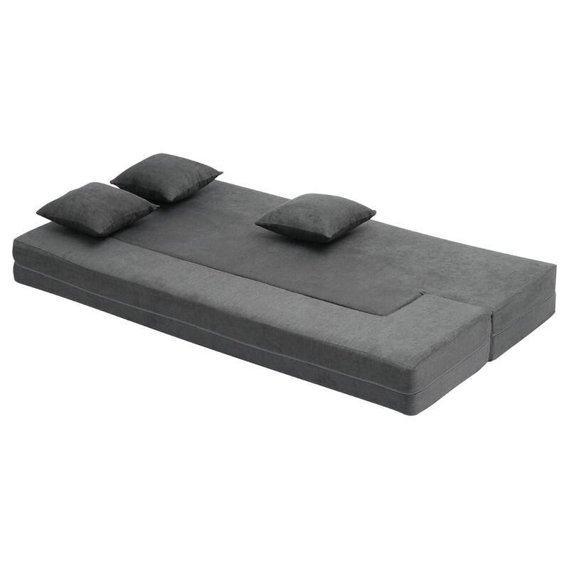 Dark Grey Twin Foam Fabric Foldable Sofa Bed with Pillows and Backrest - 40.55” L x 75.98” W x 8.86” H